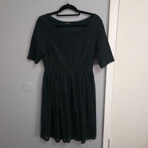 Mikarose‎ Women's Green Floral Lace Short Sleeve Lined Dress Size Large